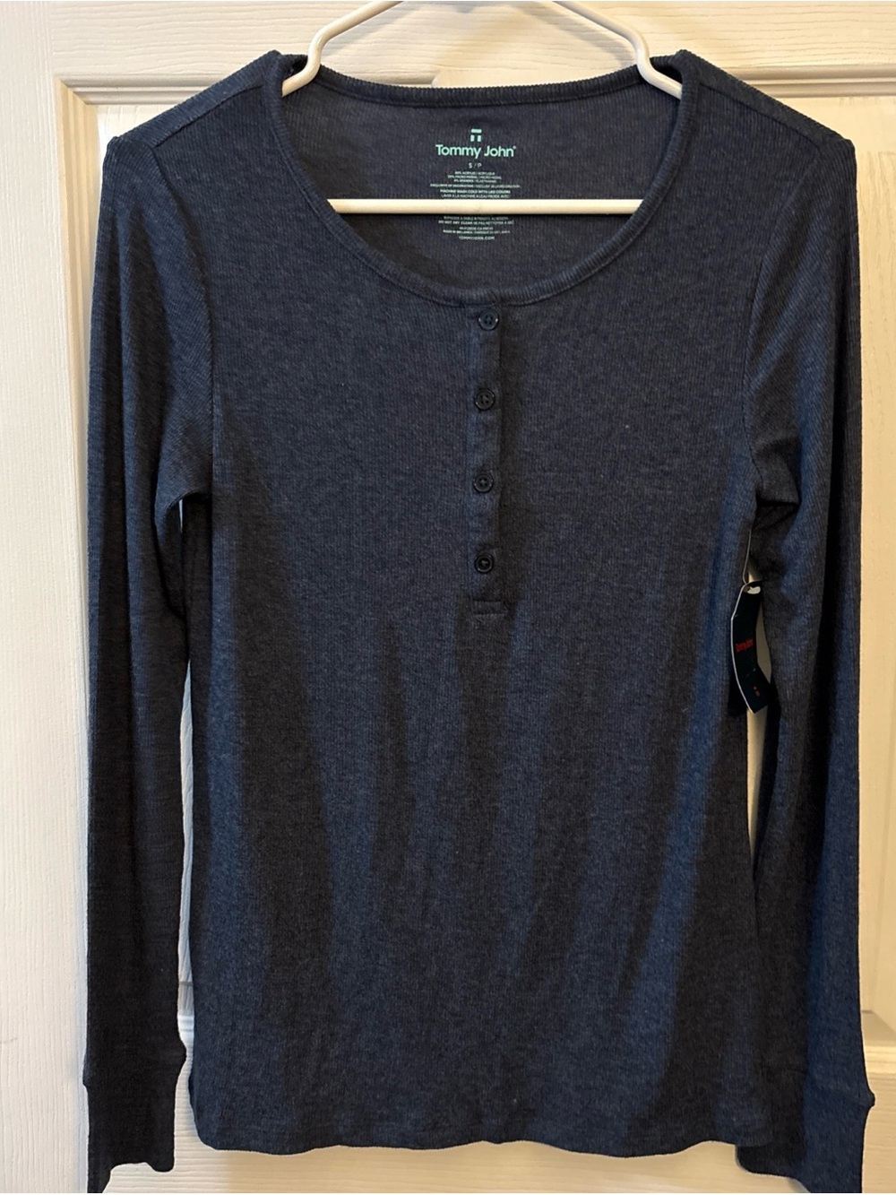 Tommy John Black Heather Ribbed Long Sleeve Top with Teal Logo